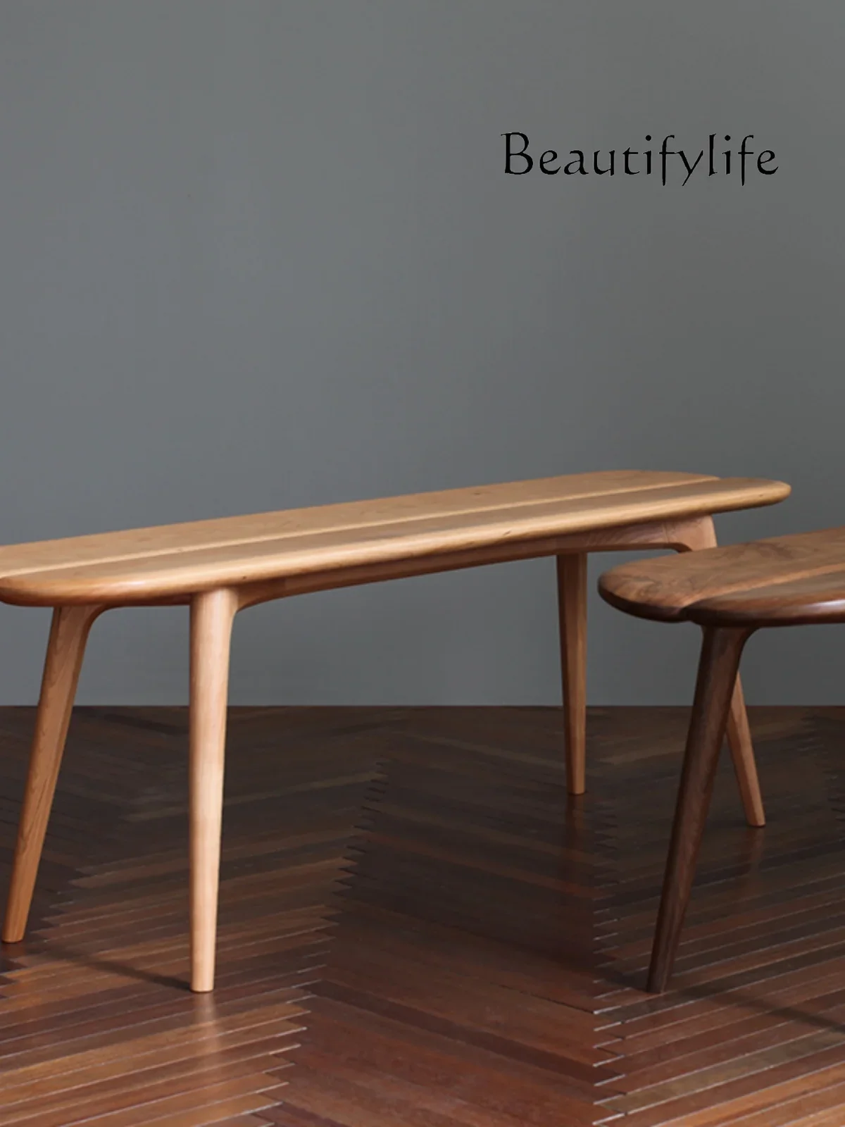 

South Style Bench Nordic Furniture Pure Full Black Walnut Solid Wood Dining Table Long Bench Cherrywood