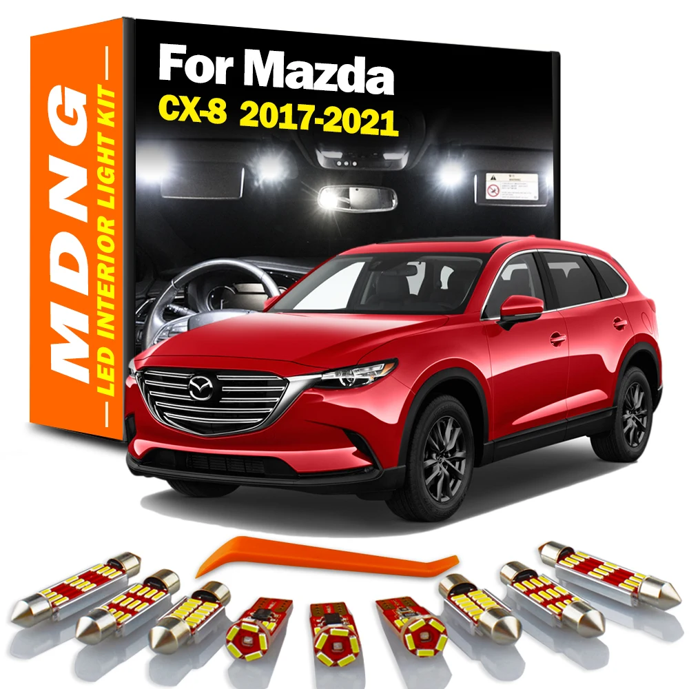 MDNG 11Pcs Canbus For Mazda CX-8 2017 2018 2019 2020 2021 Car Bulbs LED Interior Map Dome Luggage Light Kit Car Accessories