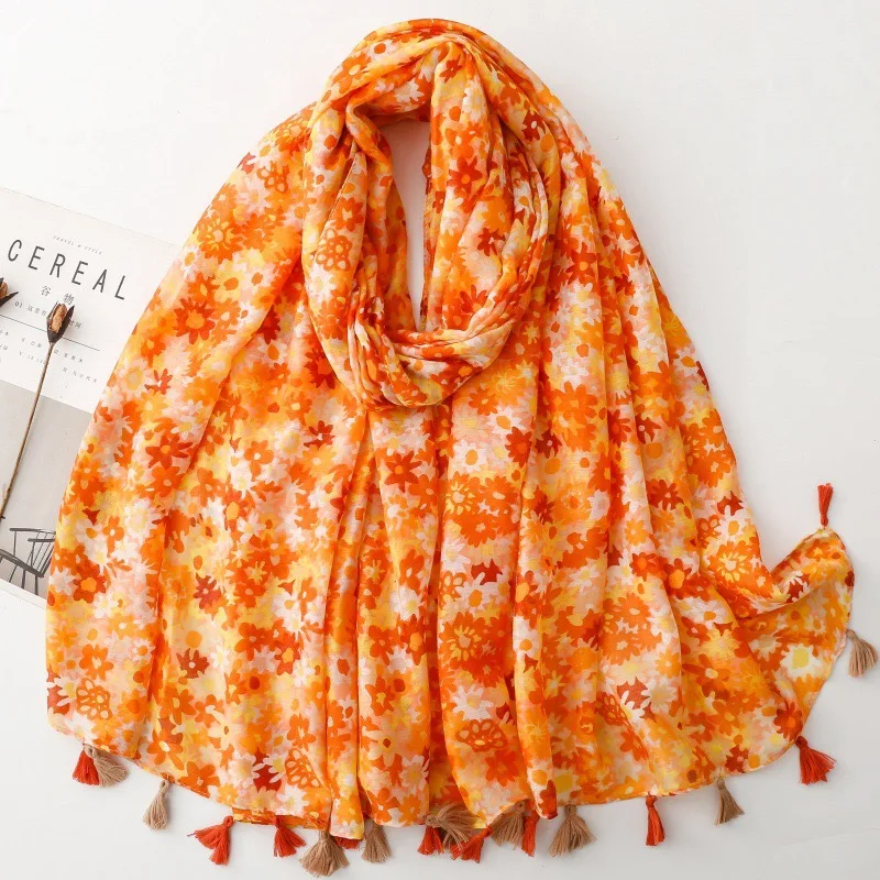 

Boho New Fashion Million Floral Cotton Viscose Shawls Scarf Lady High Quality Wrap Pashmina Stole Bufandas Muslim Hijab 180*90Cm