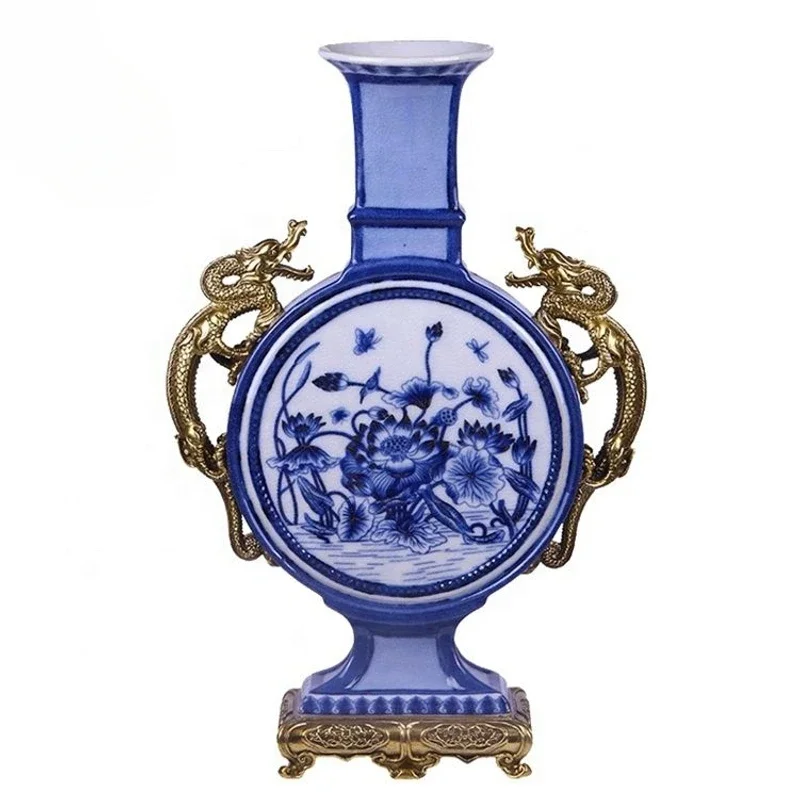 Home Decoration items ceramic vase decoration blue and white porcelain flower vase luxury antique home decor