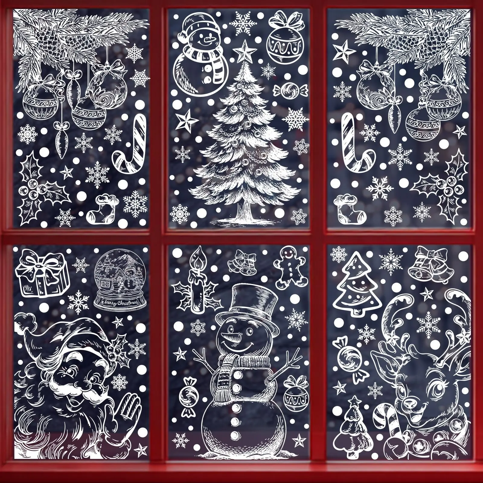 Christmas Winter Snowflake Reindeer Static Window Clings, Holiday Party Supplies, Decorative Stickers for Window, Pendant