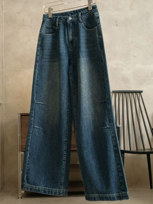 Frühling und Sommer frauen Casual Solide Hohe Taille Lose Breite Bein Jeans