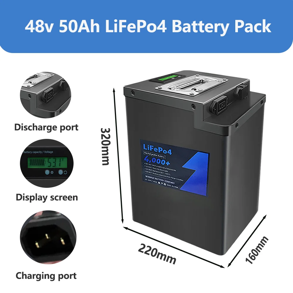 48V LiFePo4 Battery 50Ah Built-in 50A BMS Lithium Iron Phosphate perfect for electric vehicle electric tricycle with charger