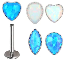 ASTM F136 Titanium PIERC Heart Marquise Pear Shaped Opal Paved Top Labret Lip Ear Tragus Helix Piercing Ear Studs Body Jewelry