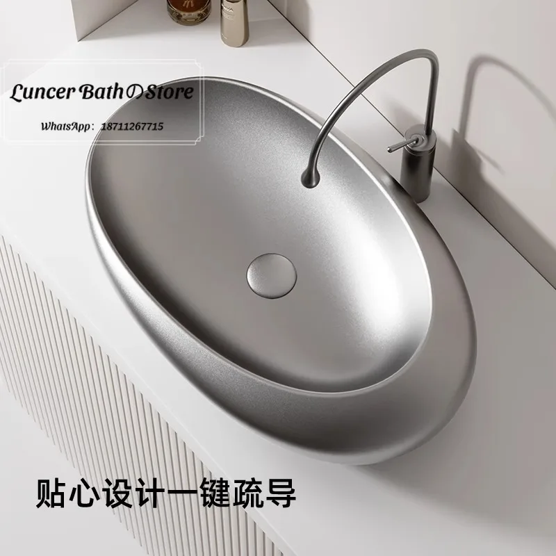 Luxury Gunmetal Gray Art Ceramic Sink, Stylish Designer Countertop Vessel Basin for Household & Hotel Bathroom