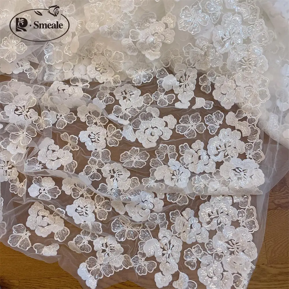 Pailletten-Spitze-Blumen-Brautstoff, weiße Blumen, Hochzeitskleid, Kopfschmuck, Rock, DIY-Handnähzubehör, Kleidung – Detail 6