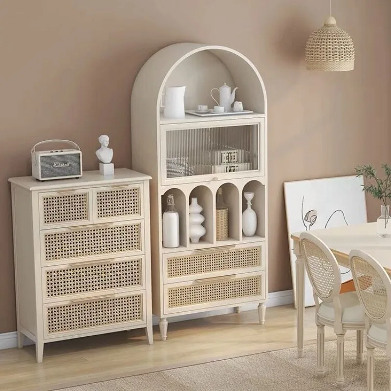 American bookcase light luxury floor small bookshelf French retro arched decorative wine cabinet Nordic dining side cabinet