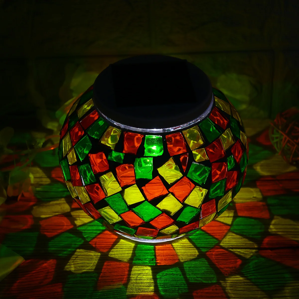 Solar Powered Waterproof Garden Lamp Mosaic Glass Ball LED Jar Light Orange Yellow Green Outdoor Decoration Solar Powered Lamp