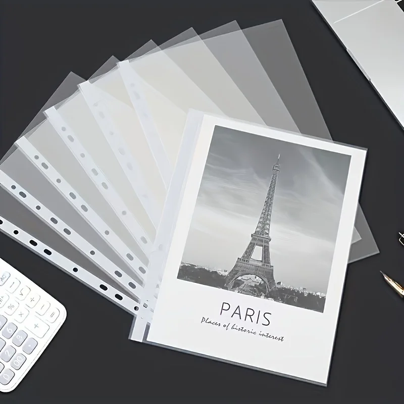

100pcs A4 file protective bag & 11 hole file bag, suitable for 2/3/4 ring binder, waterproof file protective sleeve!