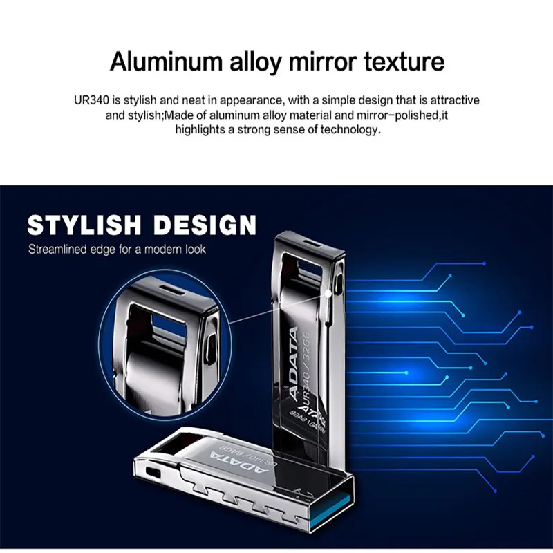 Dyski flash USB ADATA Pen Drive UR340 Metal Pendrive 32GB 64GB 128GB 256GB CLE USB 3.2 Flash Disk Mini-klucz Memory Stick 3.0