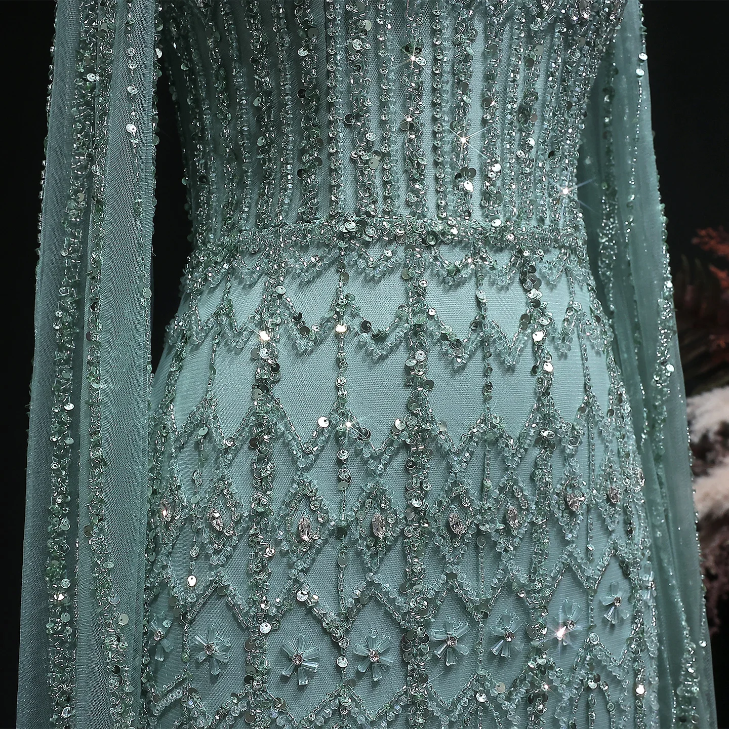Sharon Said Luxuriöses Blaues Tüll-Abendkleid mit Cape-Ärmeln, Kristall-Pailletten, Damen-Hochzeitskleid, Partykleid, Ballkleid SS150, Maßanfertigung – Detail 20
