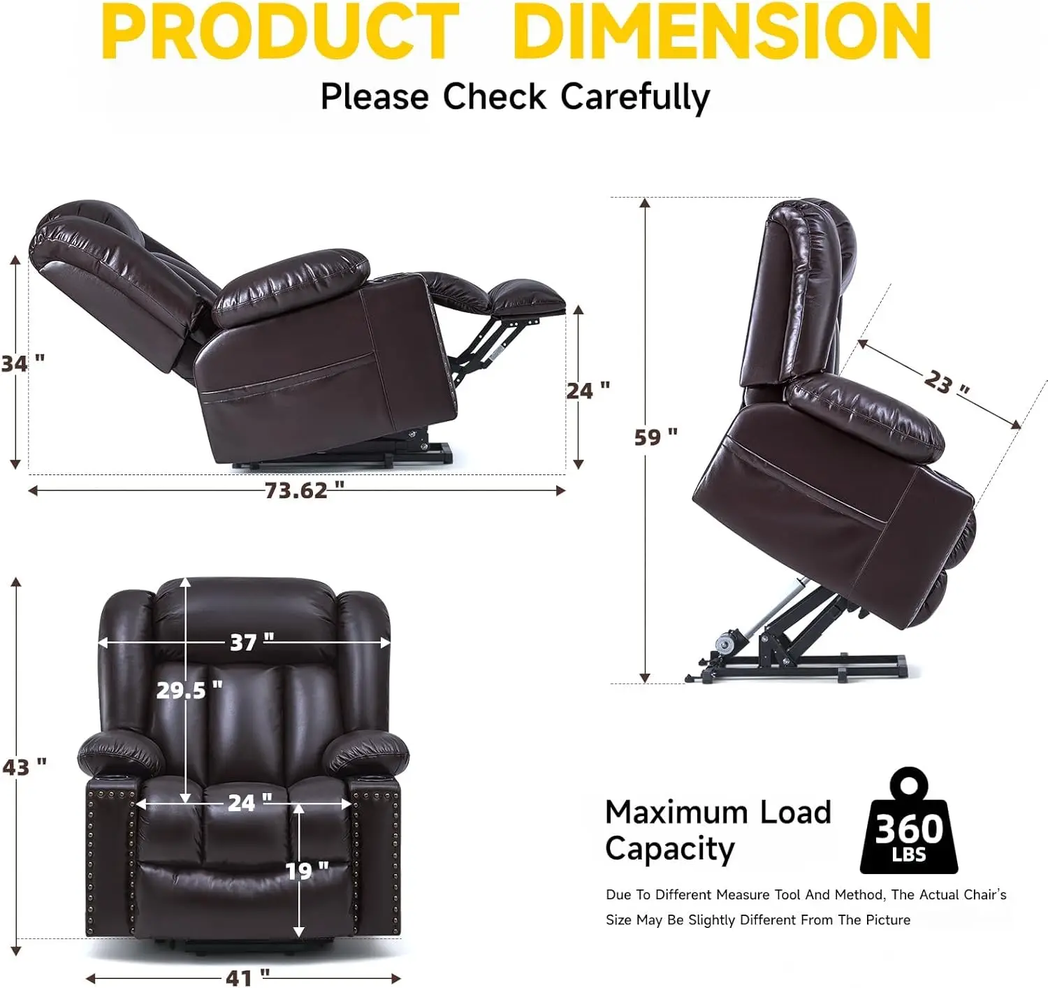 Lift Chairs Recliners for Elderly with Heated and Massage, Overstuffed Adjustable Lift Chairs, 3 Positions, Breathab