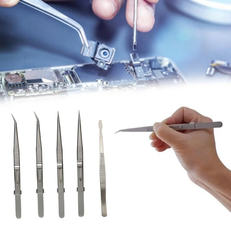 

AntiStatic Tweezers Set Precisions Tweezers Carbon Steel Tip Tweezers 5Pieces 448A