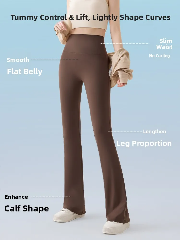 Modalne spodnie do jogi z wysokim stanem damskie, wiosenno-jesienne, elastyczne, lekko rozszerzane legginsy, wyszczuplające, modelujące brzuch i podnoszące pośladki.