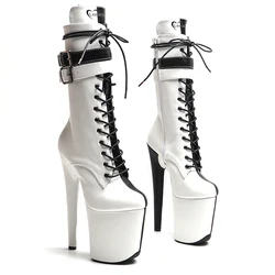 Leecabe 20CM/8inch   mette  PU  upper  Black with white color Trend fashion High Heels Pole Dance boot