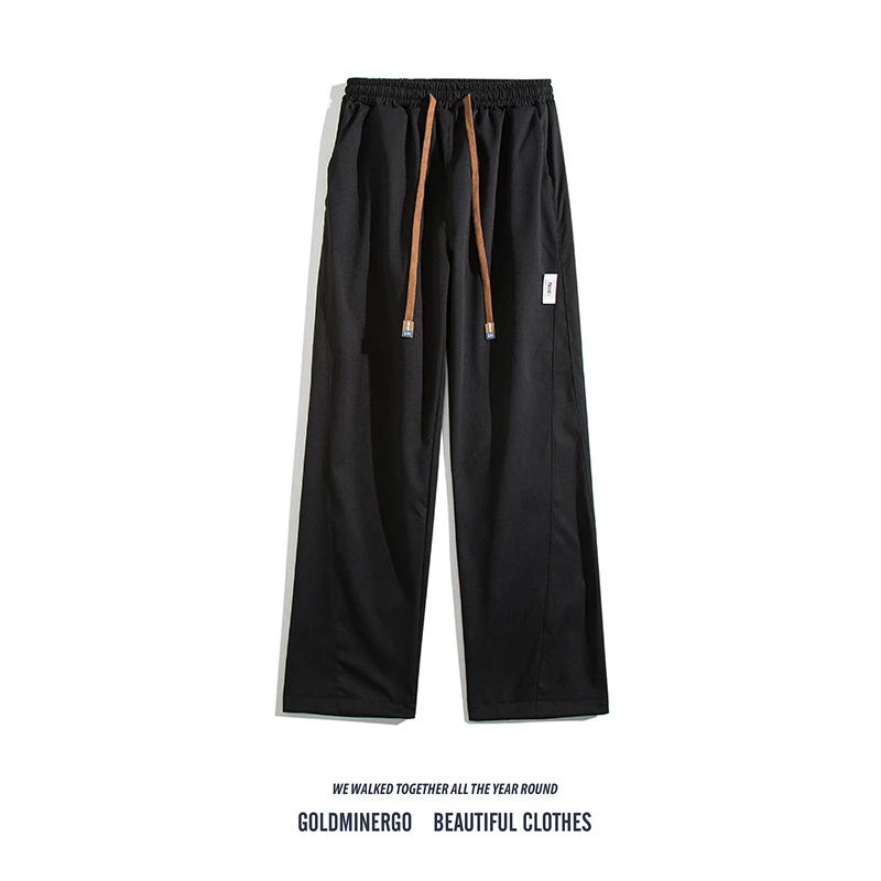 

Trendy Japanese Sle Straight Leg Workwear Pants Men's Loose Wide Foot Casual Trousers Harajuku Sle Patchwork Long Trousers