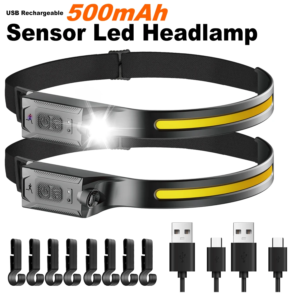 USB Rechargeable LED Sensor Headlamp XPE+COB Headlight Led Head Torch Camping Search Light Head Flashlight for Fishing Lantern