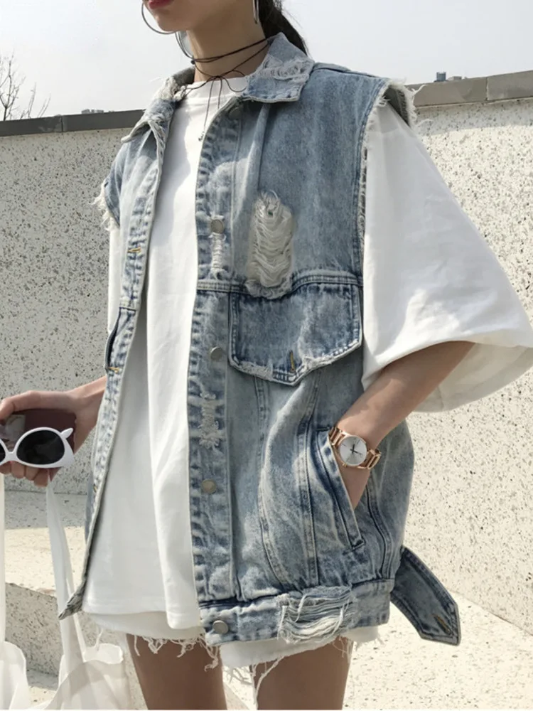 

Waistcoats Women Vests Female Spring Summer Leisure Fashion Loose Denim Sleeveless Jacket Students Chic Korean