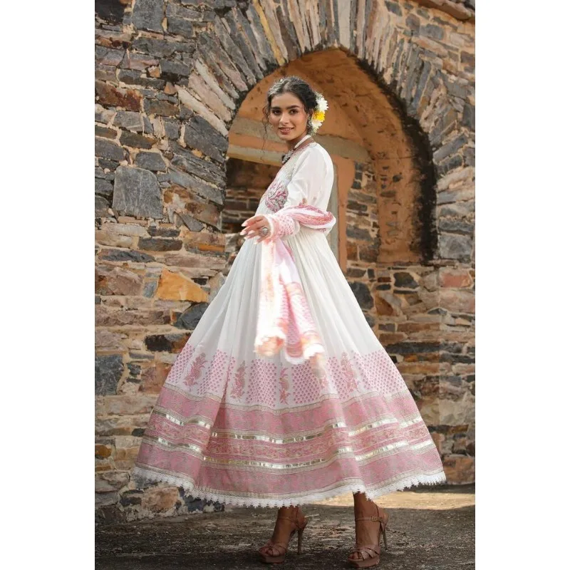 Indische Frauen Anarkali langes Kleid Stickerei Salwar Set Geschenk kleid