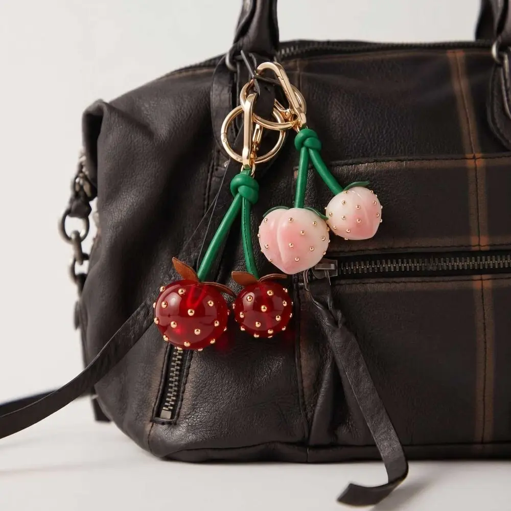 

Creative Elegant Fruit Keychain Inlaid Metal Nails DIY Bag Charm Olive Handmade Cherry Pendant Friends