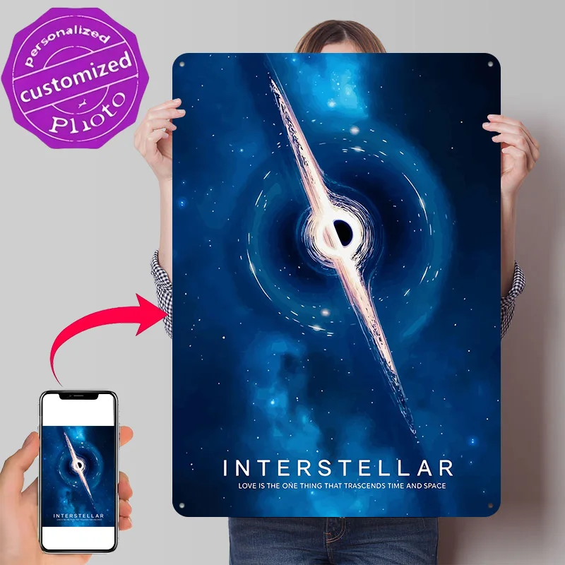 Stay Interstellar Black Hole Personalized 3D Textured Metal Poster Wall Art Vintage Tin Signs for Home Decor Items Wand Deko