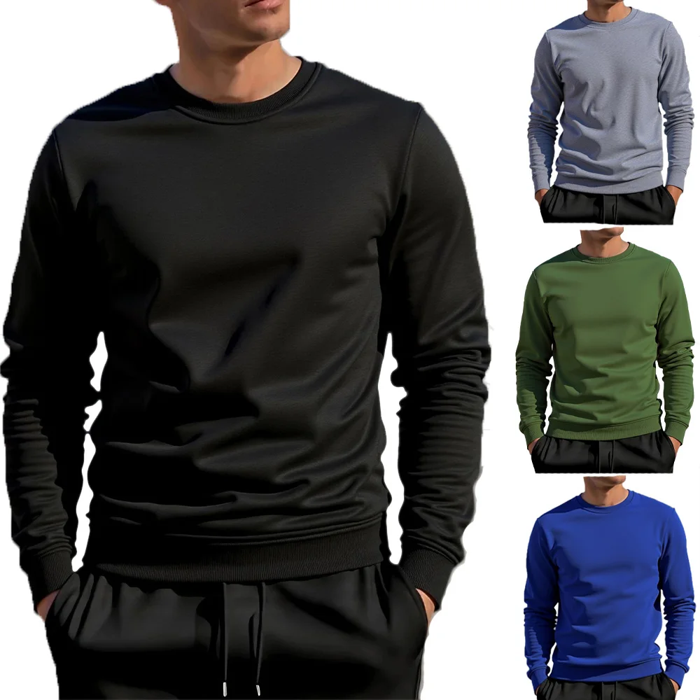 Men's Casual Sweatshirts Spring Autumn Crew Neck hoodies Long Sleeve Solid Basic Pullover Jogging Tops Man Streetwear  ﻿