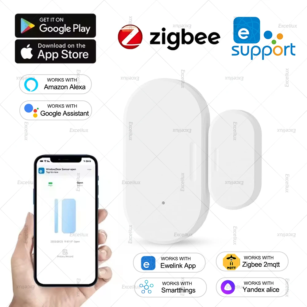 Zigbee-Sensor inteligente de ventana y puerta, Detector abierto/cerrado, Control por aplicación EWeLink, alarma de seguridad, funciona con Alexa, Google Home, Zigbee2MQTT