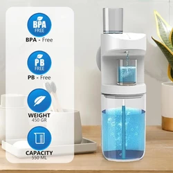 Automatic Mouthwash Dispenser for Bathroom 550ml Super Adhesive Wall Mounted Mouth Wash Container Touchless with Magnetic Cups