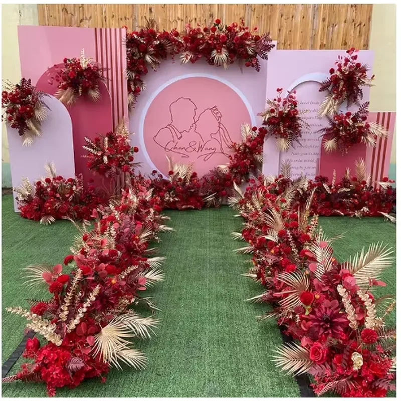 LILIS Red Burgundy Plastic Artificial Flower Set Wedding Backdrop Decor with Floor & Hanging Flower Arrangements China