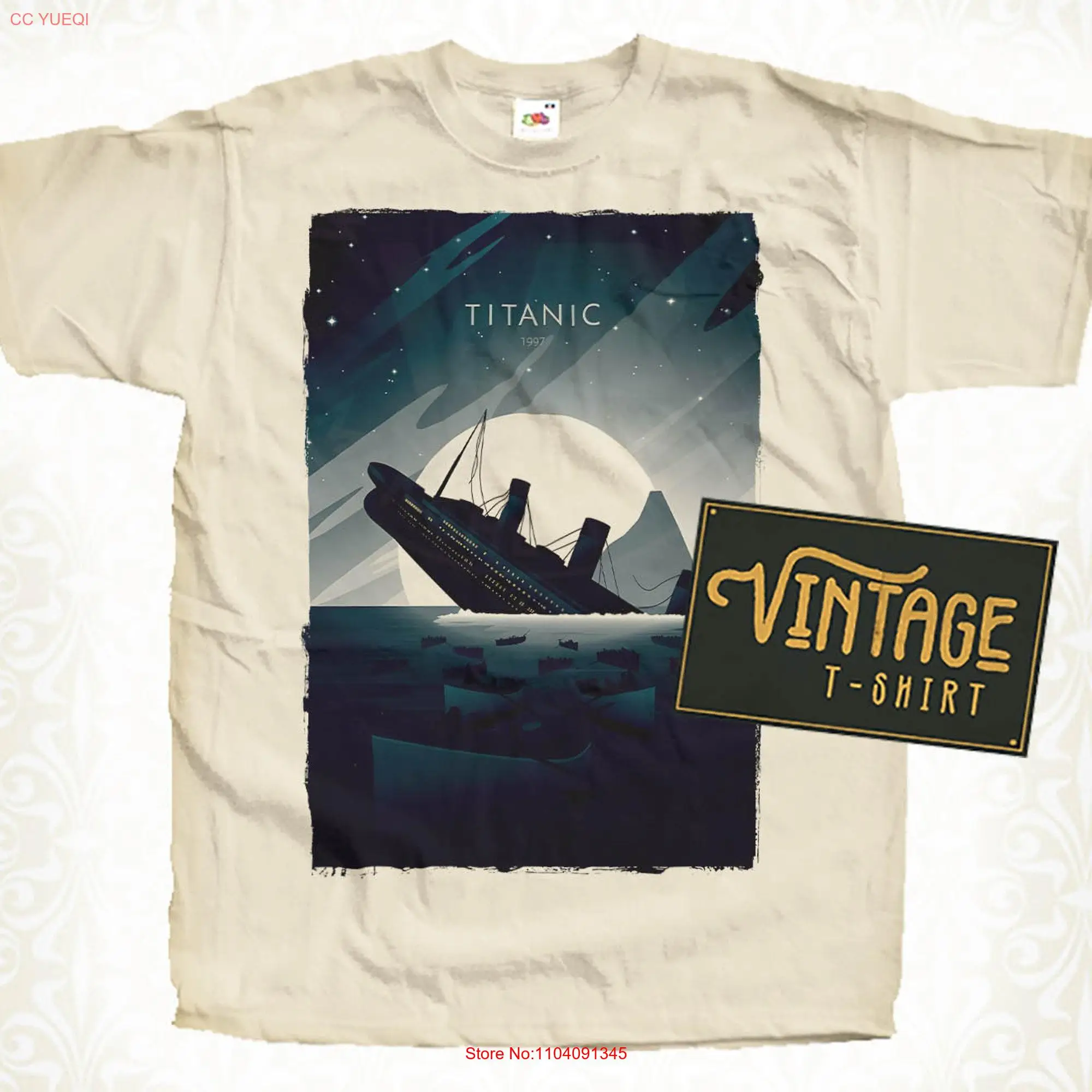 Titanic V10 T Shirt Vintage Natural color Men's DTG Digital Print Sizes S M L XL 2XL 3XL 4XL 5XL long or short sleeves