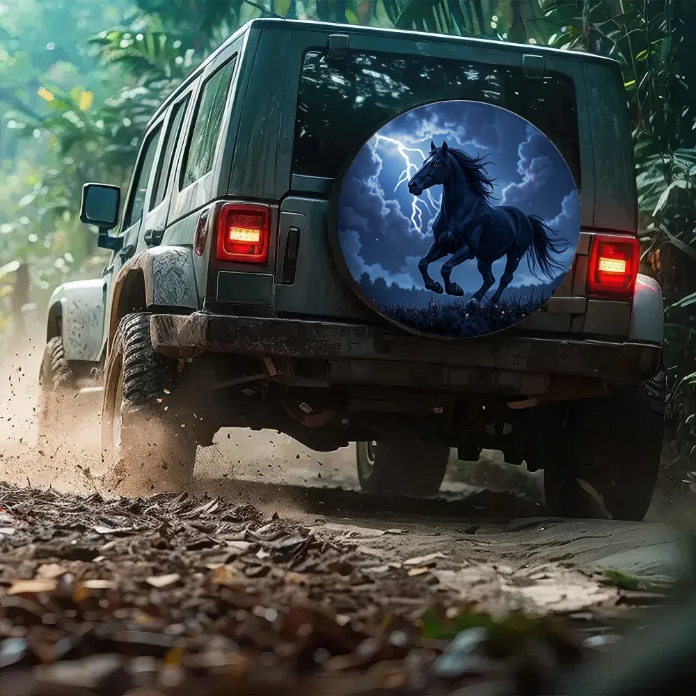 

Black Horse Lightning Tire Cover Durable Polyester Spare Wheel Protector Off Road Camping Accessory