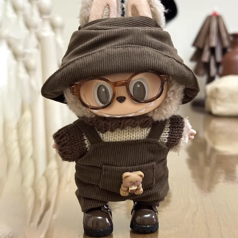 Labubu 17 センチメートルスタイリッシュなカジュアルオーバーオールセット手作りアパレルコレクション漁師の帽子愛らしい人形服アクセサリー