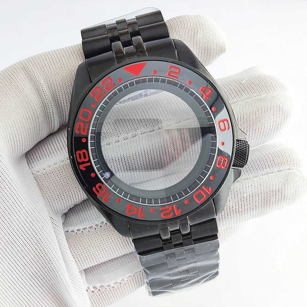 

41mm Men's Case NH35 Case Sapphire Glass Waterproof Case Fits 28.5mm Dial Luxury Watch Case NH35 NH36 Case Black Red Case
