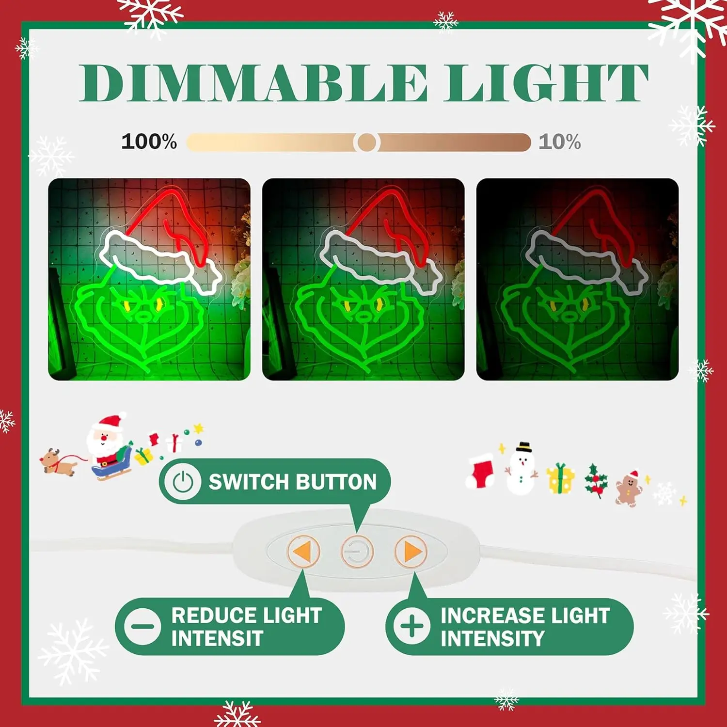 Christmas Neon Sign Cartoon Dimmable LED Signs for Wall Light Up Signs for Home Party Neon Wall Light Decor Xmas Gift 5/12V