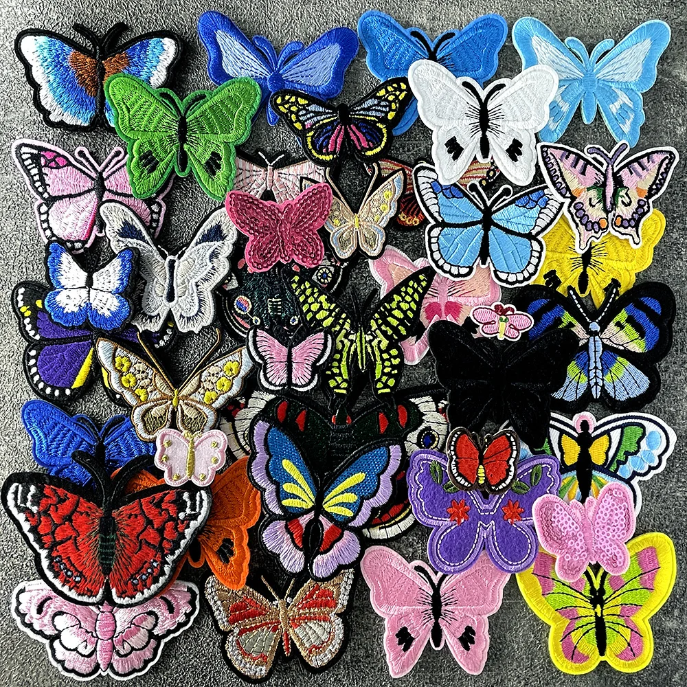 Butterfly Iron on  Embroidery Repair Damage Decoration Modify Patch Embroidered Sewing Applique Stickers Patches for Clothing