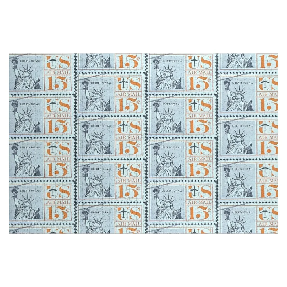 Vintage Postage Stamp Jigsaw Puzzle, nome personalizado, madeira, brinquedos personalizados para crianças, crianças, liberdade