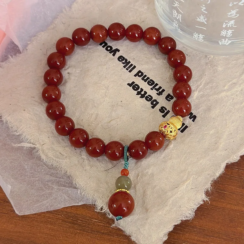 

Натуральный южный красный агат для женщин, нишевый высококачественный браслет из тыквы, новый браслет в китайском стиле, ручная веревка