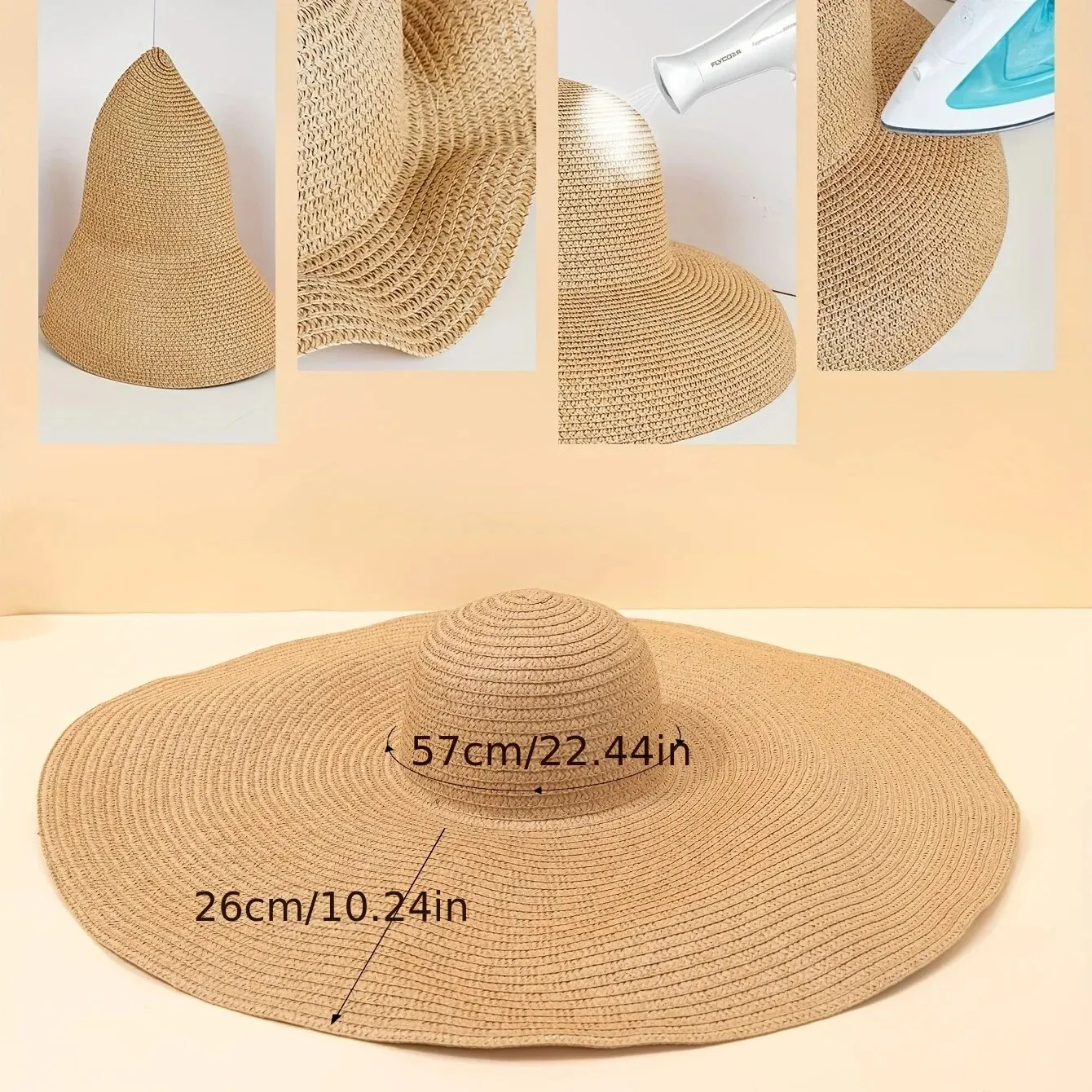 New Spring Summer Wide Brim Black Straw Hat Flat Top Straw Hats For Women Elegant French Retro Sun Hat Designer Hat