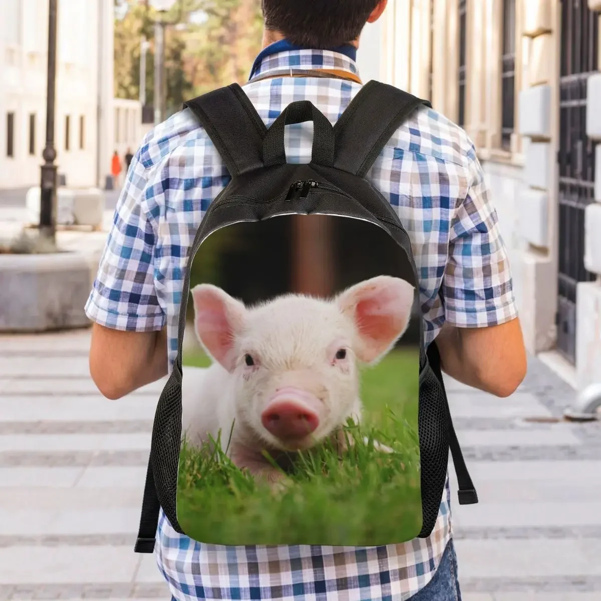 Custom Little Baby Piglet Pig Travel Backpack Women Men School Computer Bookbag Animal Piggy Lover College Student Daypack Bags
