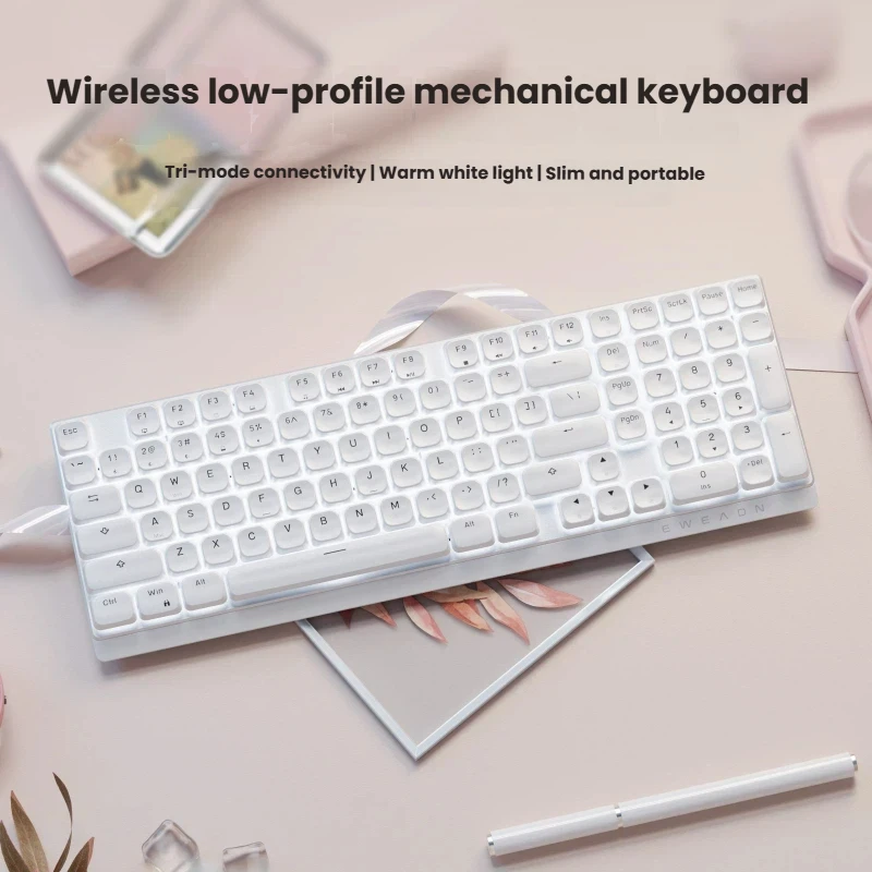 EWEADN  Low profile mechanical keyboard wireless Bluetooth tri-mode silent office computer for girls high aesthetics