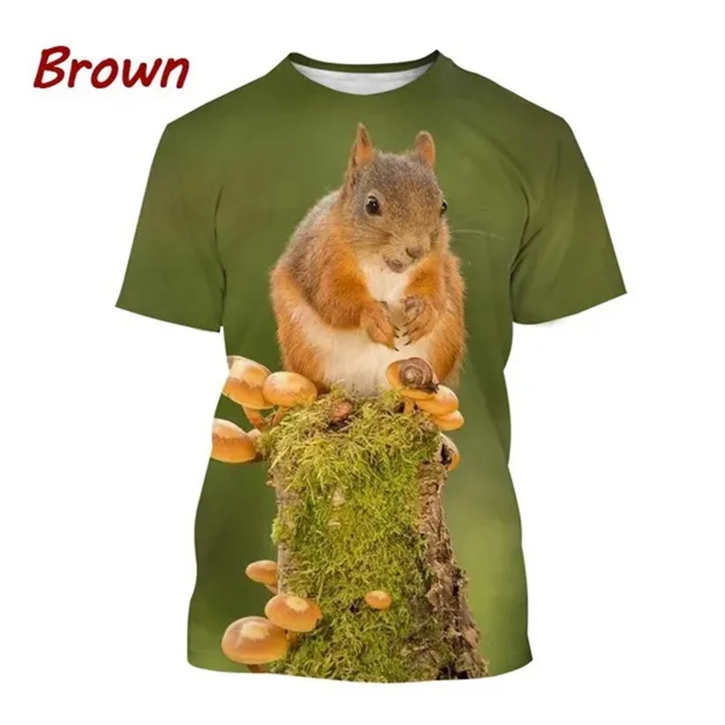 Summer Outdoor Squirrel 3D Printing T Shirt Men Cute Animal Squirrel Pattern Casual Streetwear Cool Short-sleeved Tops Tees