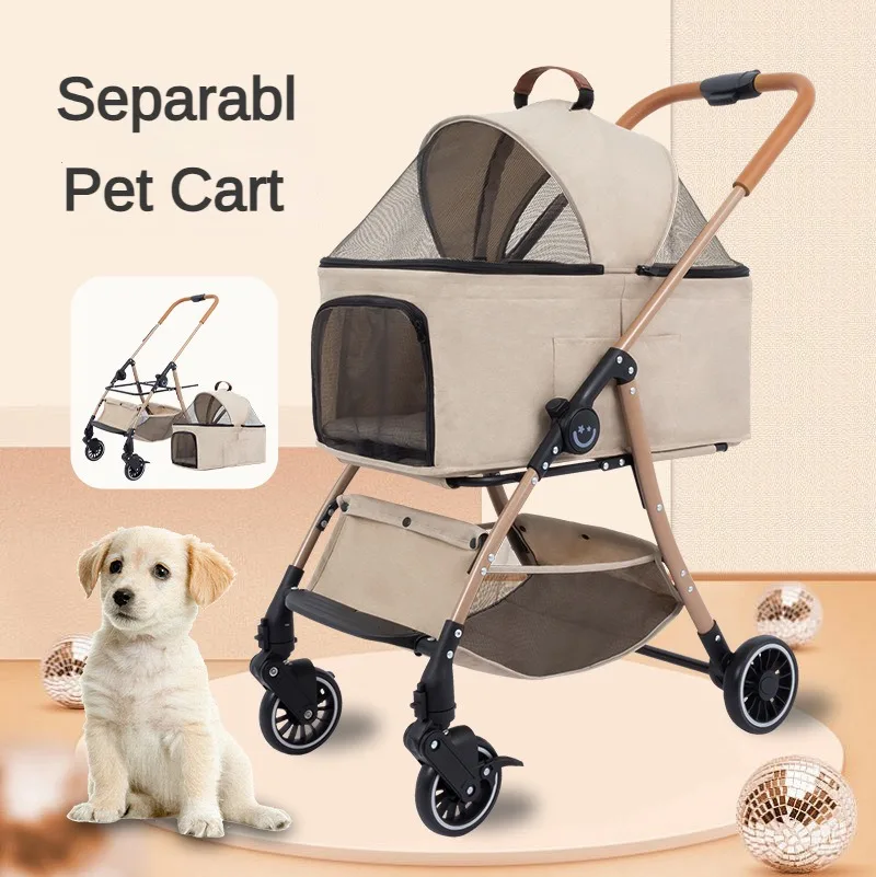 Dog Pet Stroller Detachable Trolley Anti-scratch and Tear-resistant Trolley Lightweight Small and Medium-sized Cat Dog Carts