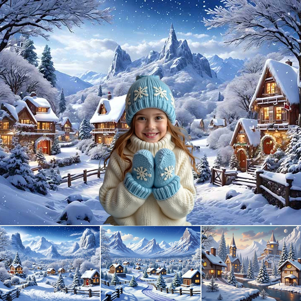 

MOON.QG Photographic Background Background Photography House Mountain Wihte Winter Backdrop Studio Shooting Poster Photoshoot