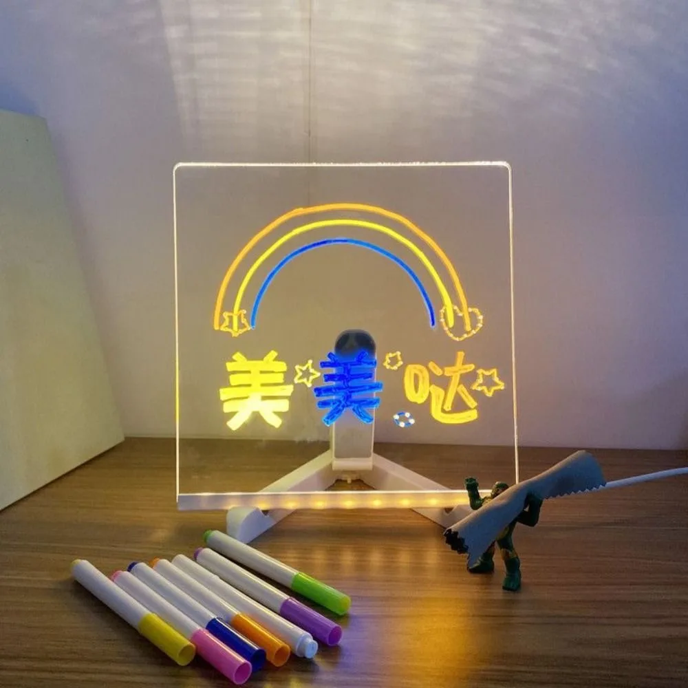 New LED Acrylic Message Note Board Dry Erase Board Erasable Children Drawing Boards With Bracket Bedroom Night Lamp