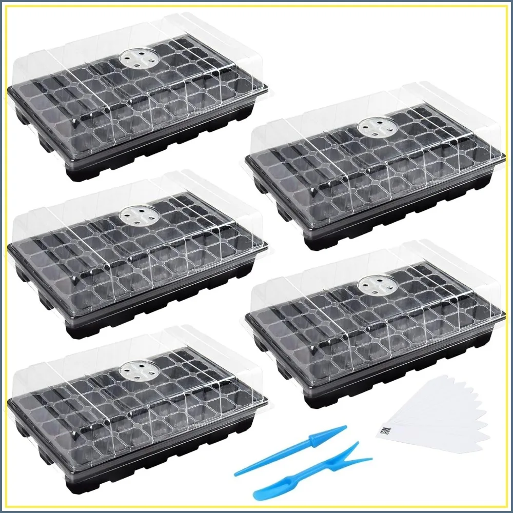 

5-Pack Seed Starter Tray with Humidity Dome, 40 Cells per Tray, Total 200 Cells, Black
