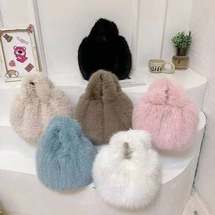 Fluffy Faux Fur Bags for Women Winter Soft Plush Handbags Half Moon Shoulder Bag Winter Warm Ruched Purses Tote Clutch 2024 New