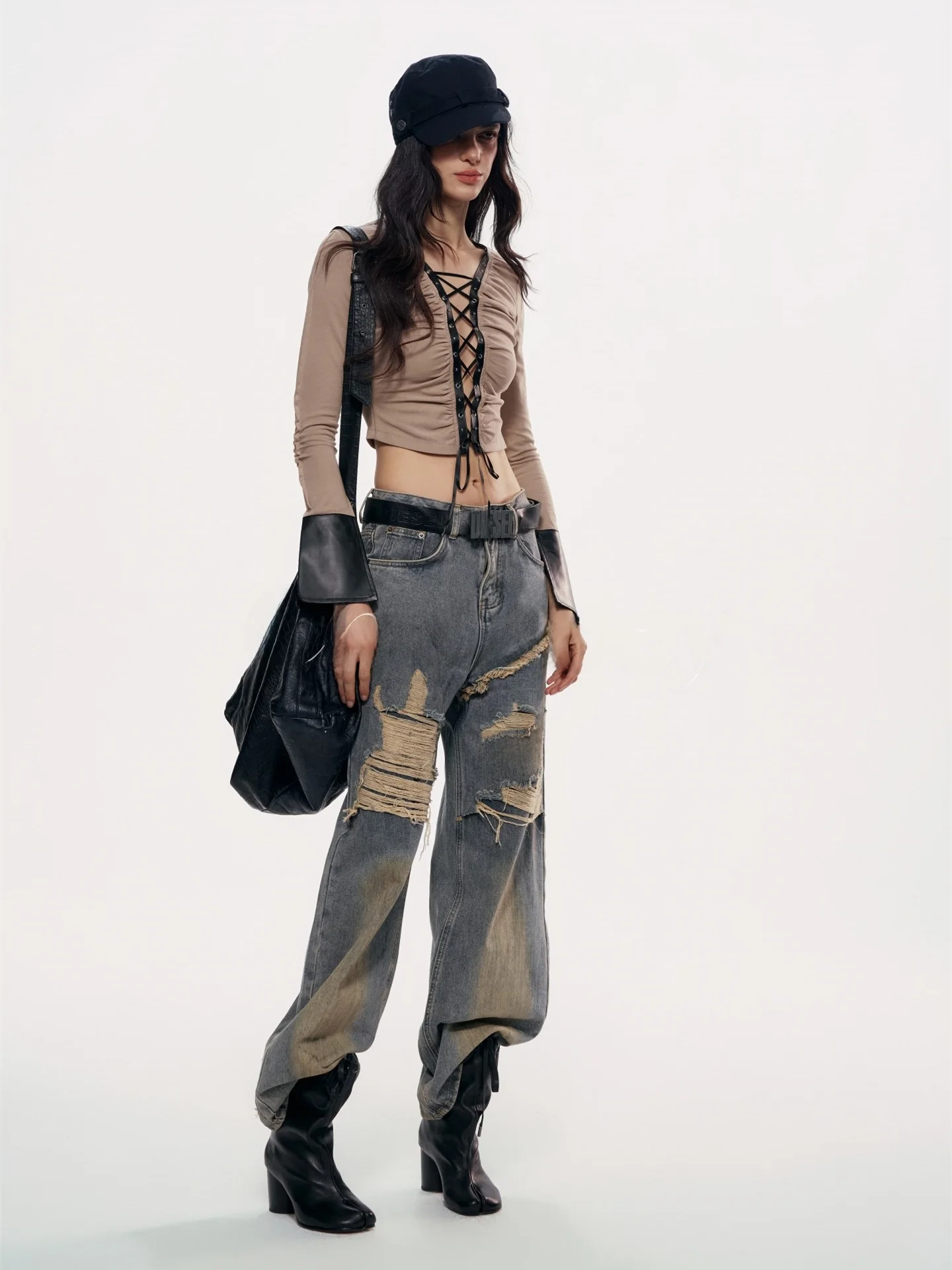 

Джинсы CHILL ZOEY винтажные рваные, широкие брюки из мягкого хлопка с застежкой-молнией на талии, зимние женские брюки