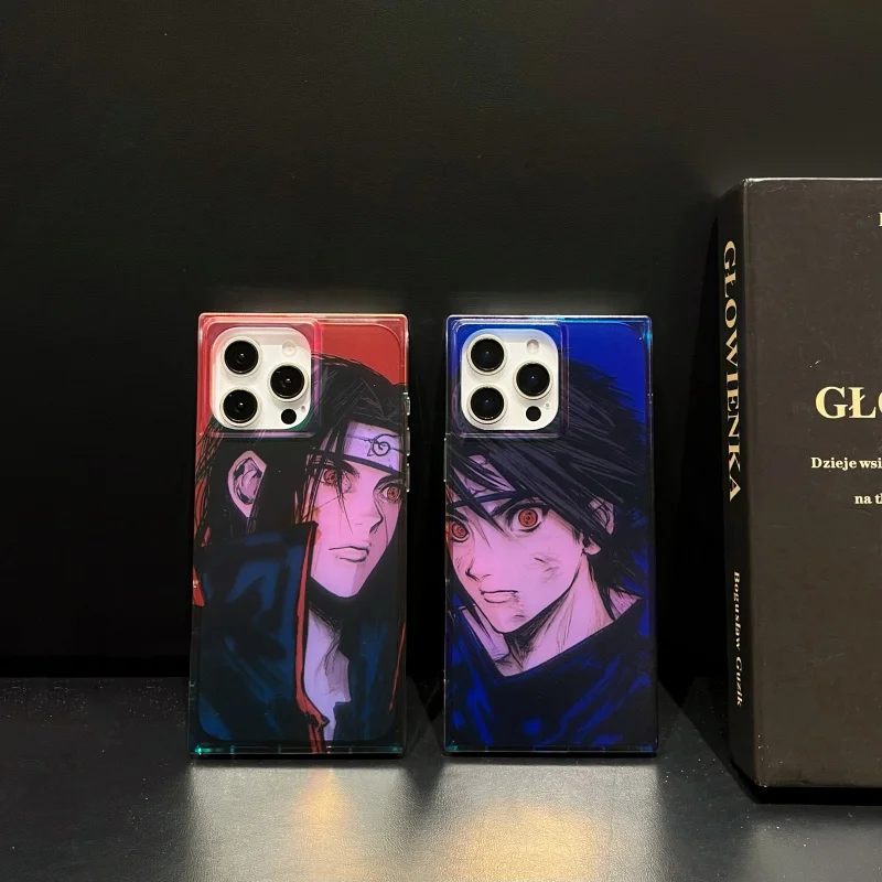 Anime Square laser N-Narutos Phone Case for iPhone 13 14 15 16 Pro Max 16pro Uchiha S-Sasuke I-Itachi shockproof Back Cover