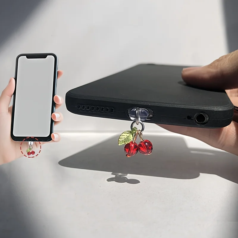 1 Cute Red Cherry Phone Dust Plug - Decoration for Iphone/Type-C Charging Port, Comes with a Lanyard to Prevent Loss