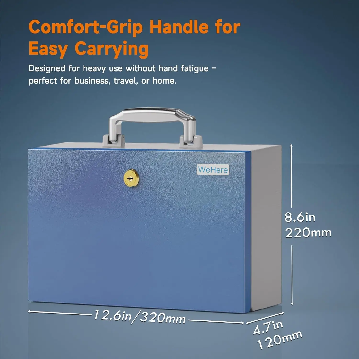 WeHere Locking Safe Box with Key, Heavy Duty Metal Lock Box for Cash, Documents, Valuables, Fireproof Bag, Portable Security Box